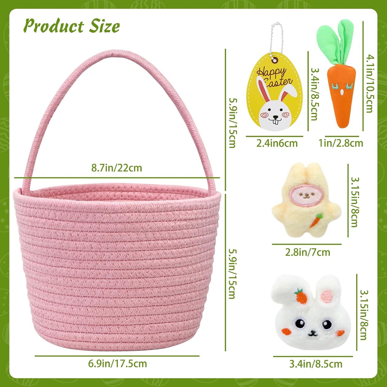 Easter Basket, Easter Baskets for Kids, Boys Easter Basket, Easter Basket for Boys Girls Baby Kids Includes Three Small Personalized Plush Dolls and Decorative Card (Pink)